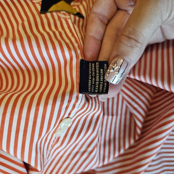 Vintage Ralph Lauren Rugby Orange Striped Cotton Long Sleeve Collared Shirt L - Picture 10 of 14